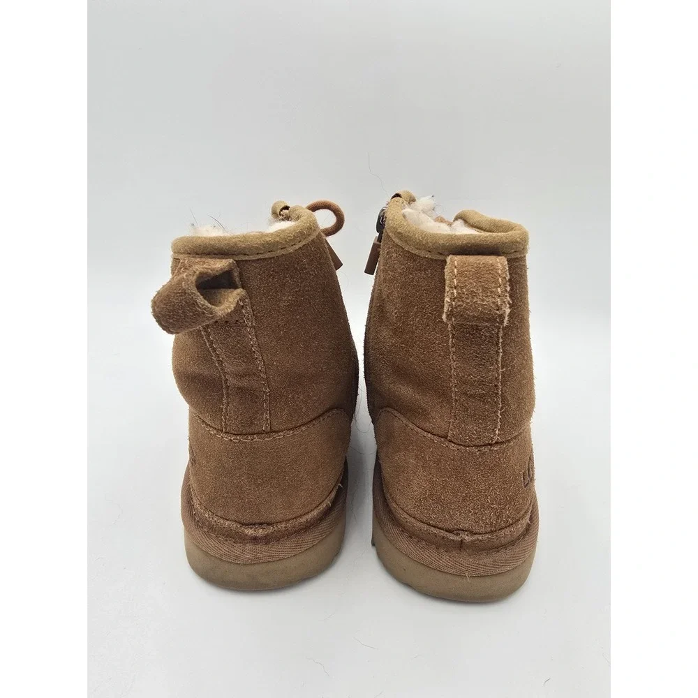 Uggs Harkley Boots Girls Size 3 Chestnut Brown 1017326K Zip Up Lace Up